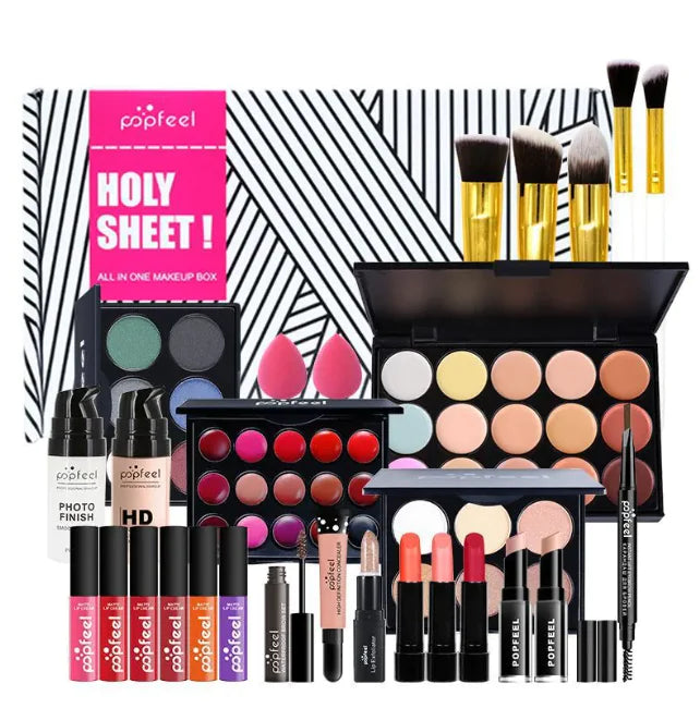 The Léa Beauty & Cosmetics Beginners Complete Makeup Set includes concealer, eyeliner & brow pencil—perfect for beginners seeking an all-in-one solution in a chic black-and-white box with multi-color options.