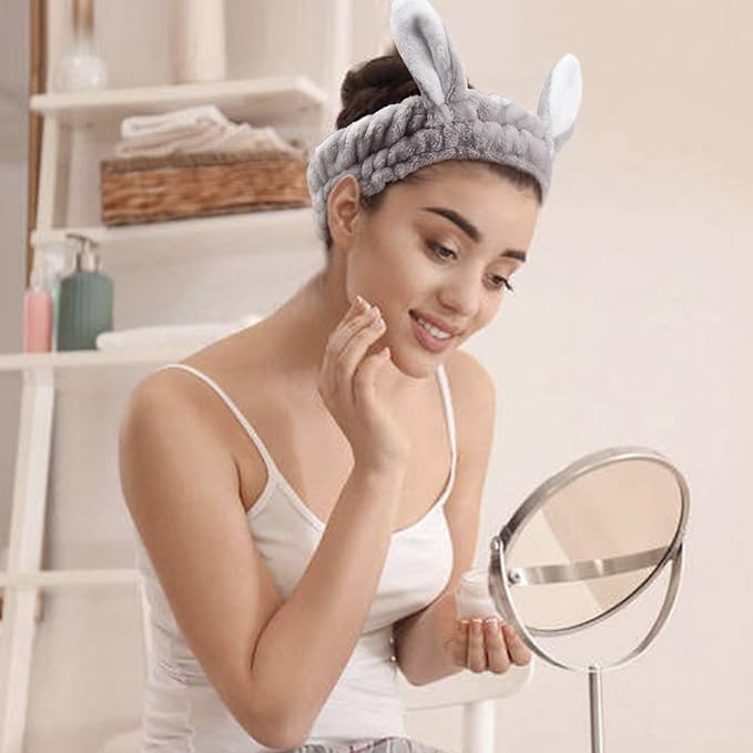 Diadema de maquillaje de conejito esponjoso (3 piezas)