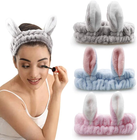 Diadema de maquillaje de conejito esponjoso (3 piezas)