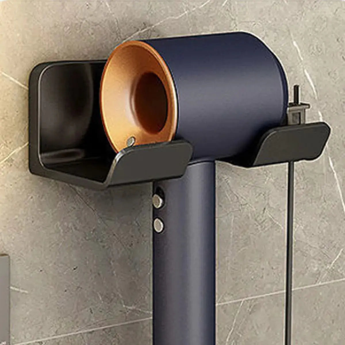 Soporte y almacenamiento para secador de pelo montado en la pared