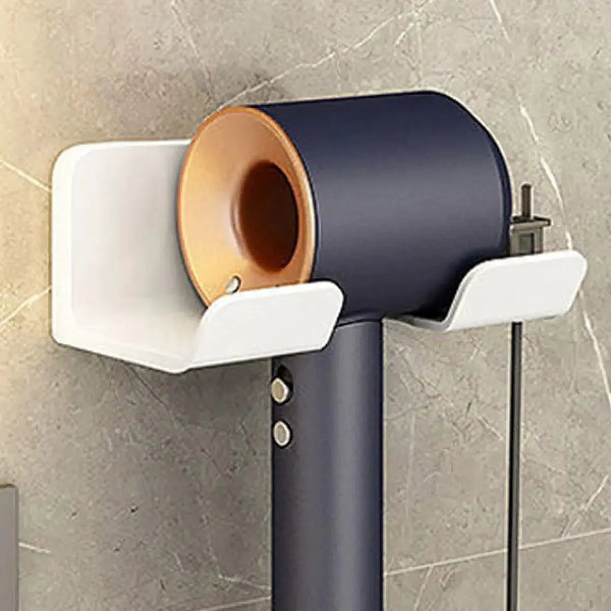 Soporte y almacenamiento para secador de pelo montado en la pared
