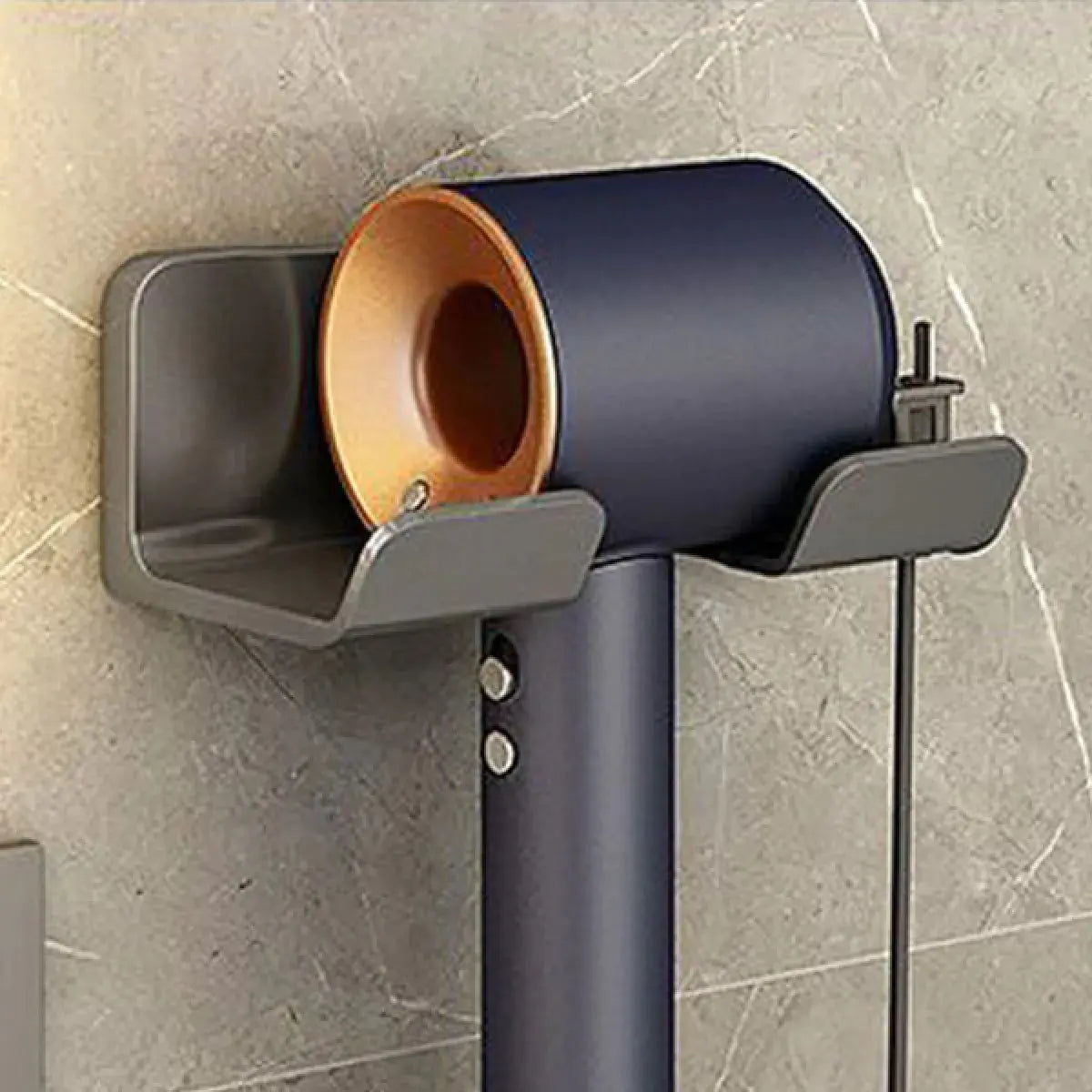 Soporte y almacenamiento para secador de pelo montado en la pared