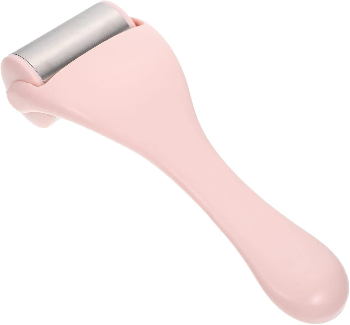 The My Store Roulette de glace is a pink handheld facial roller with a stainless steel head, shown on a white background, offering a sensation de fraîcheur and rapid relief to your skin.
